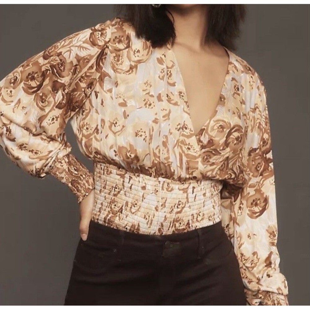 Anthropology Women’s Tiny Valentina Long-Sleeve Printed Surpluses Blouse. Size M